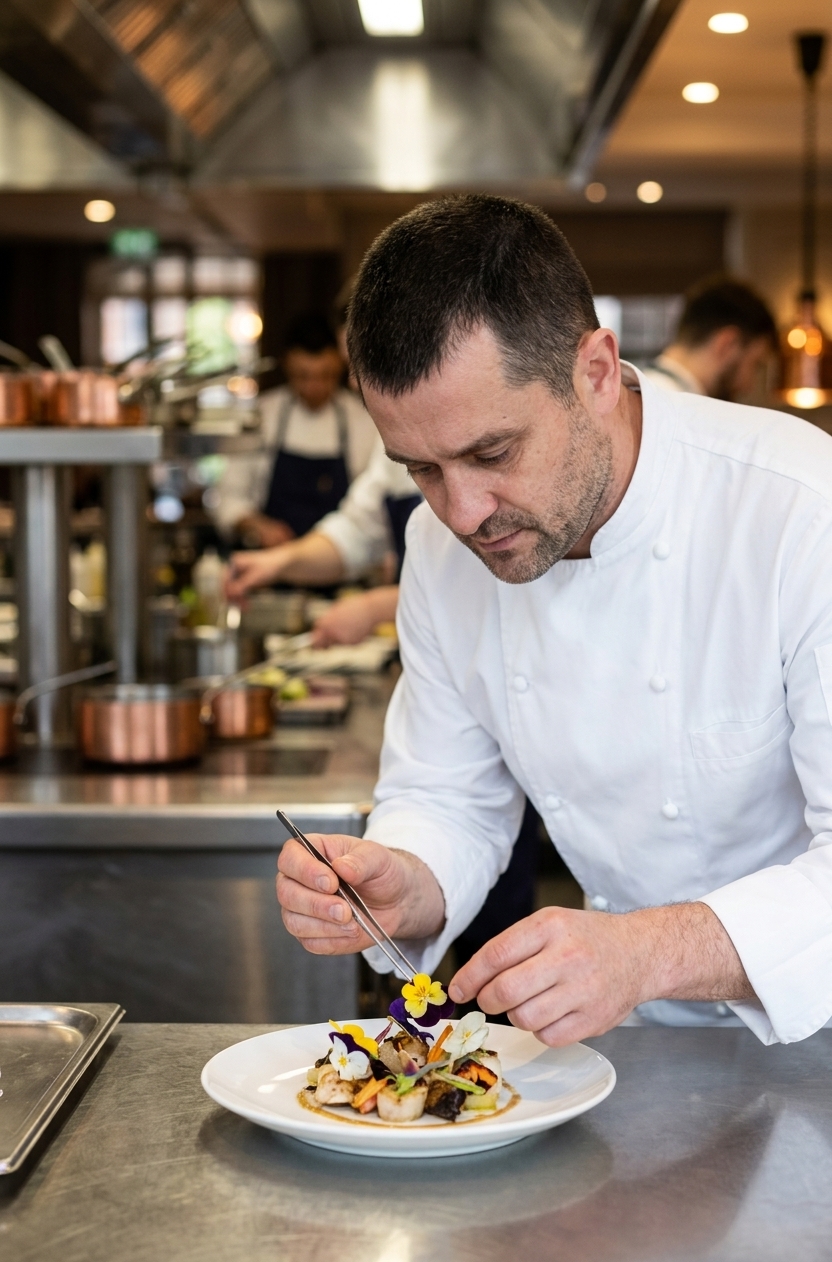 Lary podczas precyzyjnego komponowania talerza